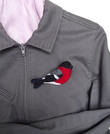 Bullfinch felted brooch