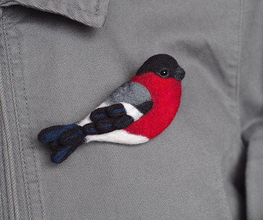 Bullfinch felted brooch