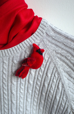 Red Cardinal Bird. Brooch